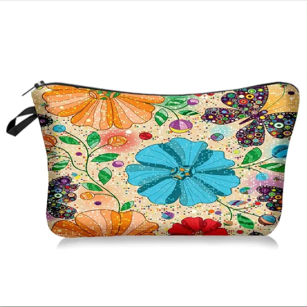 Colorful Flower Patterned Zip Close Makeup Bag
